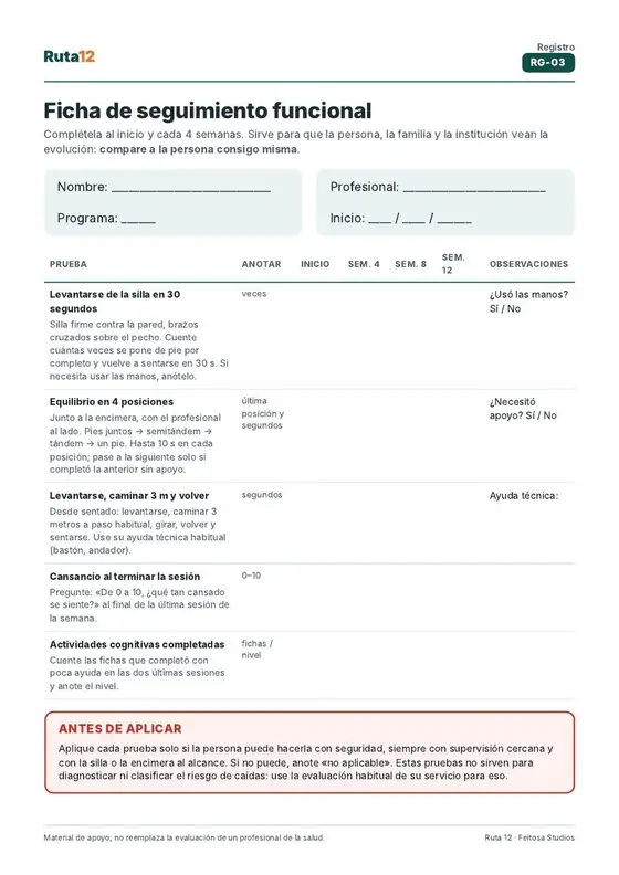 Ficha de seguimiento funcional cada 4 semanas