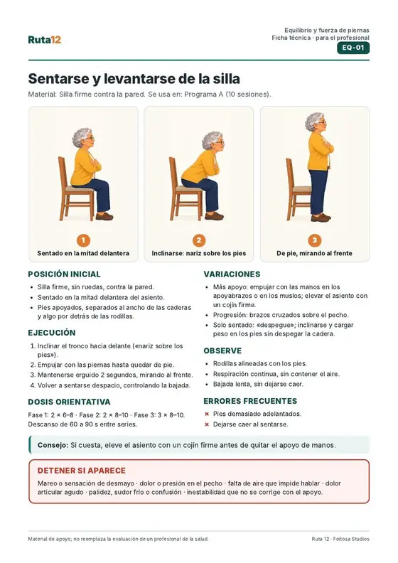 Ficha técnica de un ejercicio con pasos ilustrados